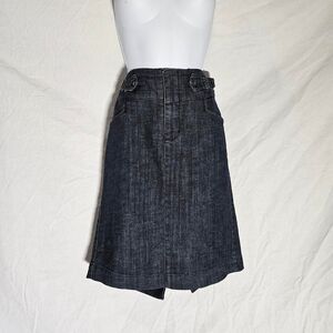 Vintage y2k dark wash denim knee length preppy office siren skirt